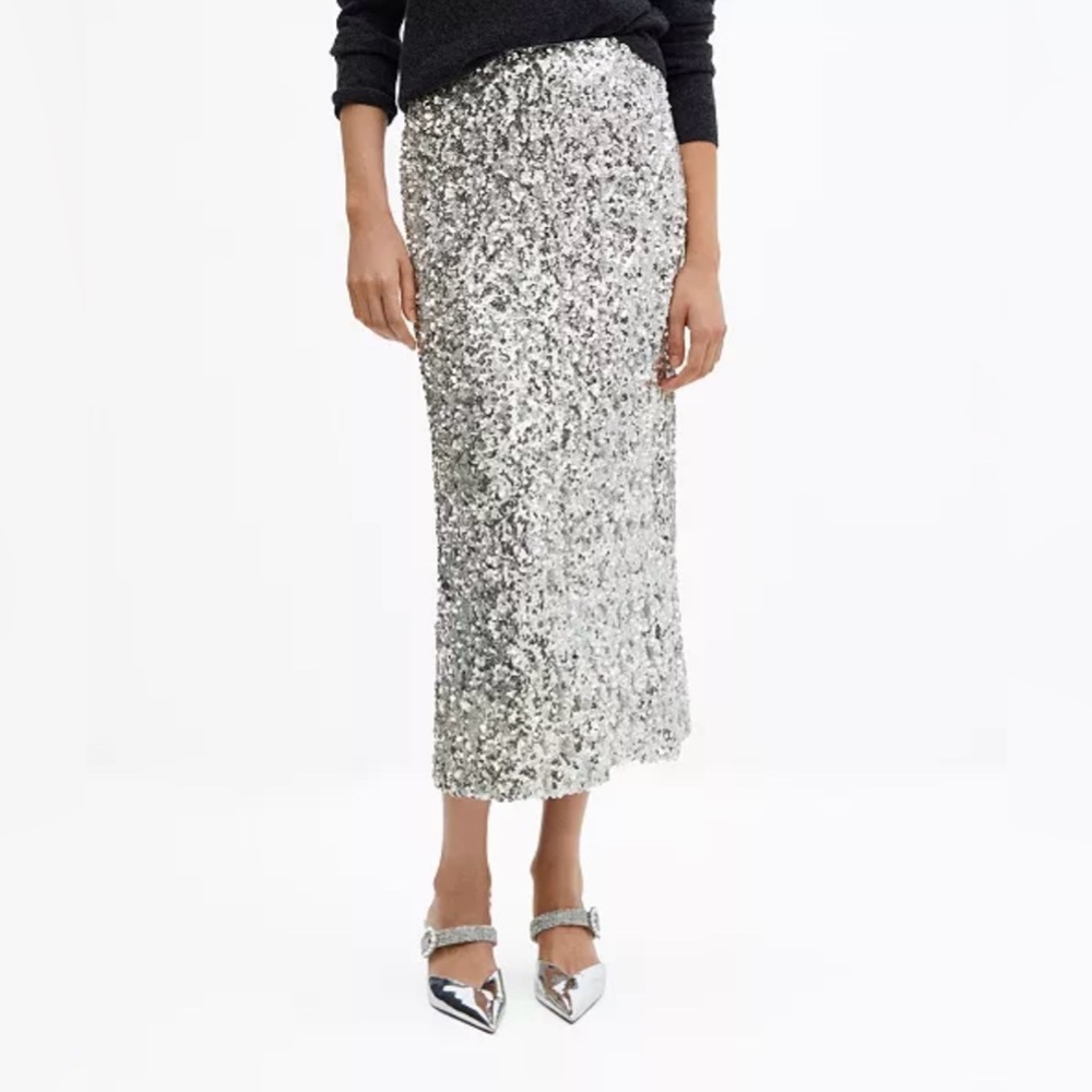 NWT Mango Silver Sequin Midi Skirt, Small